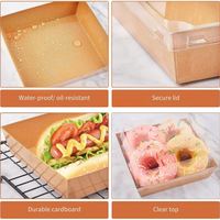 Wegwerp Voedselcontainers Gebak Bakkerij Vierkante Doos Sandwich Lunch Papieren Doos Fruitbakje Afhaaldoos Met Doorzichtig Veilig Deksel