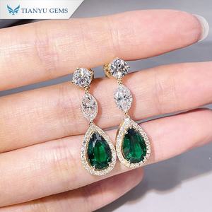 Tianyu อัญมณีแฮนด์เมดเครื่องประดับเจ้าสาวแบบสั่งทำอัญมณีเพชรและมรกต14K 18K ต่างหูทองคำสีเหลืองสำหรับผู้หญิง - Product Image 4