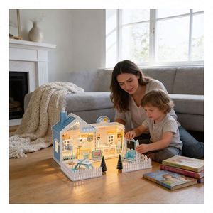 Ensemble de jeu interactif de maison de poupée en plastique avec meubles et accessoires : chambre, cuisine, salle de bain, balcon – Jouet DIY, cadeau pour enfants - Product Image 6