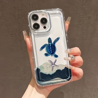 Coque de téléphone transparente souple et protectrice avec motifs créatifs de tortue de mer bleue, étoile de mer et vagues pour iPhone 18 17 16 15 14 13 Pro Max