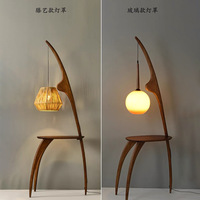Lampe sur pied de style chinois, nouveau salon, ambiance simple de chambre à coucher, style Wabi-Sabi, bois massif