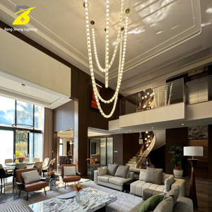 Luxury Modern Crystal Bead Chain Waterfall Chandelier Creative String Crystal LED Pendant <strong>Light</strong> for Hotel Staircase Middle - Product Image 6