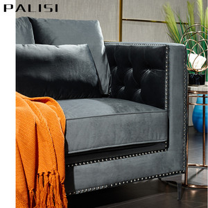 Sillón moderno de terciopelo gris con mechones de un solo asiento, diseño clásico de ocio para el hogar, sala de estar, sofá, silla con cojín - Product Image 4
