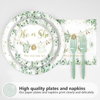 Vente directe usine – Ensemble de vaisselle moderne sur le thème de l'abeille pour révélation du sexe – Pack de fête « Il ou Elle ? Quelle sera la surprise » – Pour 24 personnes – 75 pièces
