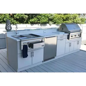 Conjunto de armários de cozinha para exterior em aço inoxidável com design moderno