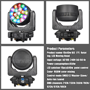 Lyre motorisée Bee Eye Wash Zoom 19x40W, Éclairage DJ Bee Eye, Éclairage de scène LED Wash 19x40W - Product Image 4