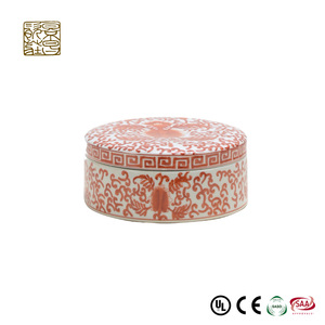 Boîte à mouchoirs en céramique, boîte de mouchoirs fantaisies en porcelaine à fleurs rouges - Product Image 4