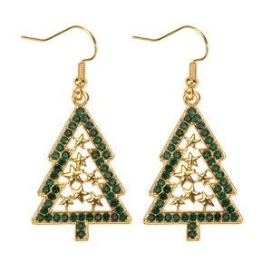 Boucles d'oreilles pendantes de Noël pour <span class=keywords><strong>femme</strong></span>, plaqué or, avec diamants, motifs couronne, étoiles, sapin de Noël, flocon de neige, canne, vert, rouge, pailletées - Product Image 5