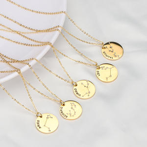 Collana di gioielli rotondi in acciaio inossidabile da donna 316L astrologia dodici <span class=keywords><strong>segni</strong></span> <span class=keywords><strong>zodiacali</strong></span> oro rosa oro argento ciondolo collana - Product Image 5