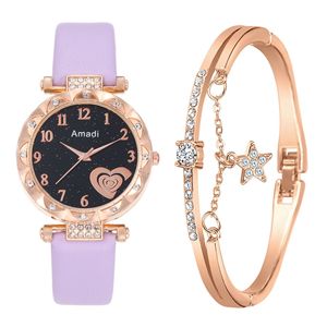 Amadi Ensemble de bracelets de montre à quartz pour femmes Offre Spéciale mode décontractée cœur numérique simple polyvalent pour les étudiants boîtier en alliage cuir - Product Image 6