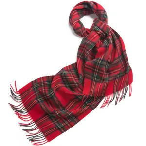 2023 High quality merino wool scarf men style plaid check merino scarf red pattern wool scarf