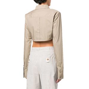 เสื้อเชิ้ตแฟชั่นผู้หญิง แขนยาว ผ้าฝ้าย 100% ทรงสั้น เสริมไหล่ ชายโค้ง ตัดสั้น - Product Image 5