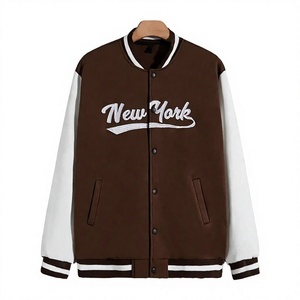 Veste de baseball pour homme en marron et blanc, style varsity, avec broderie de la lettre New York, décontractée, pour l'automne - Product Image 1