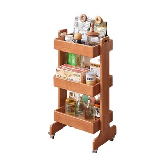 Chariot de rangement en bois massif, chariot de cuisine mobile, organisateur d'épices en bois de cerisier, unité de rangement portable - Product Image 5