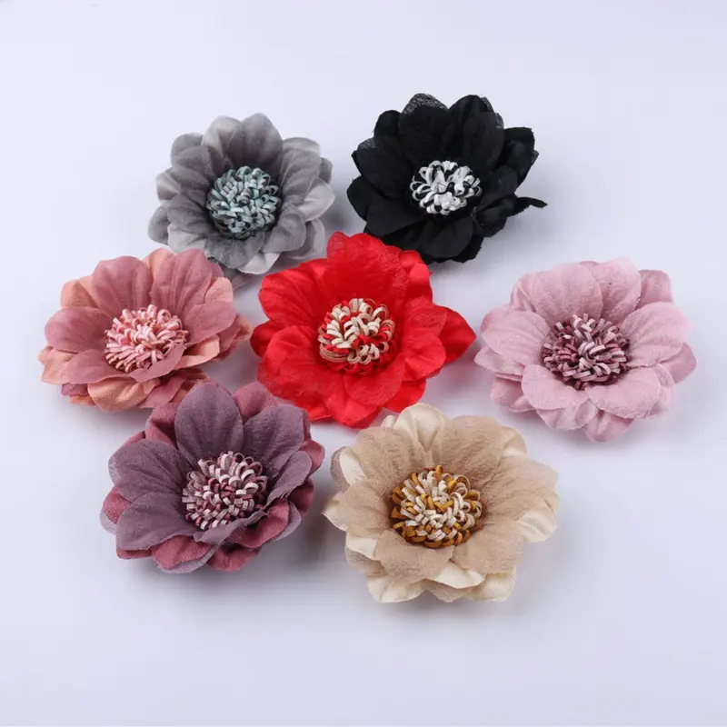 8CM Girl Superb Fabric Crystal Crepe Flower with/without Hair Clip Smooth Touch DIY Boutique Hair Accessories
