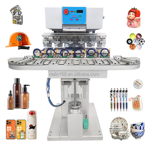 Machine d'impression automatique <span class=keywords><strong>de</strong></span> <span class=keywords><strong>tampon</strong></span> <span class=keywords><strong>de</strong></span> bande transporteuse 6 couleurs avec convoyeur pour casque <span class=keywords><strong>de</strong></span> sécurité d'impression/marchandises en plastique/bracelet en Silicone - Product Image 1
