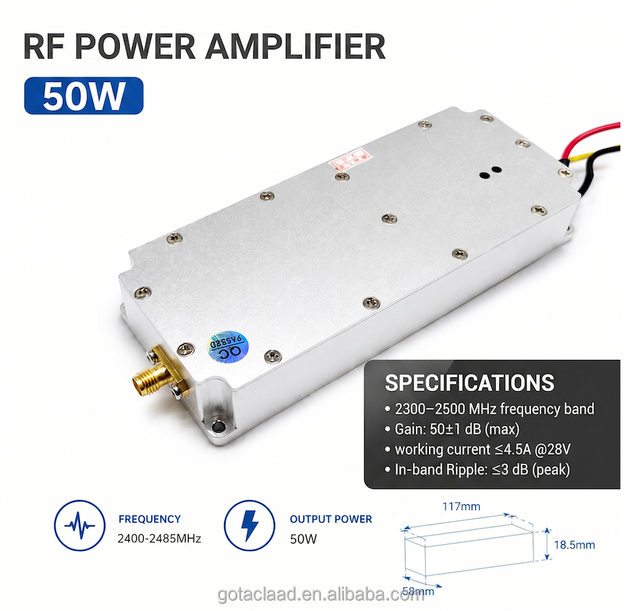High Gain GAN 50W 28V RF Amplifier Module with SMA-Female Connector for Anti UAV Security Protection 2300-2500MHz