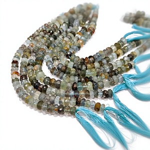 Natural <b>Moss</b> Aquamarine Rondelle Faceted Shaded 8-9mm Gemstone Beads Strand 8 inches long - Product Image 1