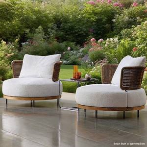 Ensemble de canapés d'extérieur modernes en bois massif et rotin imperméables avec finition en teck pour hôtels, cours, villas - Product Image 3