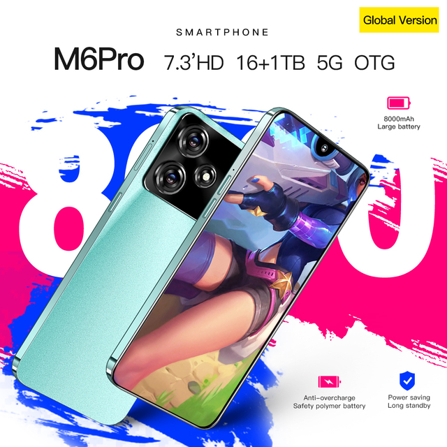 M6 Pro Movil 5G 7.3 Pulgadas 8000mah 1TB Pantalla Completa Telefono Desbloqueado Version Global OTG Metal Frame Multilanguage