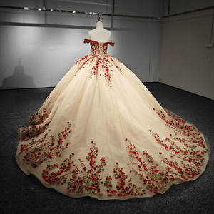 Robes de soirée de luxe magnifiques couleur champagne, avec fermeture éclair rouge, appliqués, dos nu, fleurs brodées, robe de bal faite à la main 6662 - Product Image 5