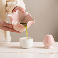 Ensemble de 100 pièces de bols à matcha en porcelaine japonaise écologique de 350 ml, motif feuille de lotus, avec fouet et support, style moderne, pour le commerce transfrontalier