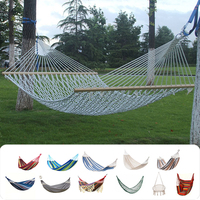Respirant Double Filet Hamac Pêche En Plein Air Style Balançoire Anti Pointe Nylon Corde Lit Suspendu avec Épandeur En Bois