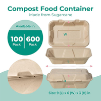 Récipient à emporter en bambou biodégradable écologique de 1000ml à deux compartiments de bagasse de canne à sucre