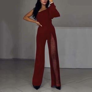 RNSHANGER nueva mujer un hombro manga mameluco elegante malla pantalones largos monos Sexy asimétrico alta cintura fiesta <span class=keywords><strong>mono</strong></span> - Product Image 6