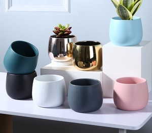 Pot de fleurs en céramique électrolytique avec motif de marbre doré, créativité personnalisée et simple, plantes vertes nordiques, <span class=keywords><strong>Cir</strong></span> coloré - Product Image 1