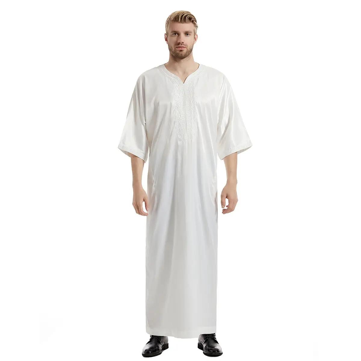 Sıcak satış arapça müslüman Thobe nakış ve yan cepler ile İslami giyim Thawb Robe erkekler için M0049