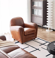 Fauteuil lounge vintage en cuir véritable huilé à la main, style brésilien, une place, mobilier de maison