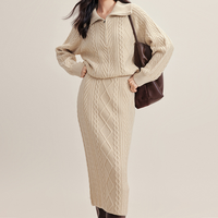 Ensemble 2 Pièces Chaud et Épais Tricoté pour Femmes en Coton Jacquard Élasthanne à Fermeture Éclair