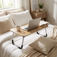 Soporte de Madera Plegable y Extensible para Portátil, Ajustable, Convertible, para Oficina en Casa, con Almacenamiento, para Uso en Dormitorio o Sofá