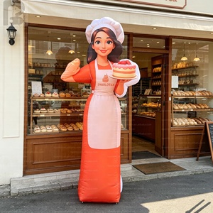 Modelo inflable gigante de 6 pies de altura, realista, de señora pastelera sosteniendo un pastel y agitando, tipo Sky Dancer, para exhibición en tiendas de repostería/festivales de postres/ferias - Product Image 1