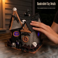 Figurine de maison hantée d'Halloween en pâte à modeler avec lumière LED, décorations de table vintage citrouille et fantôme