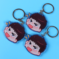 Porte-clés en plastique transparent avec impression double face, motif animal de dessin animé, avec accessoires