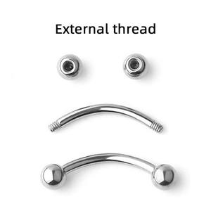 Barbell incurvé en titane ASTM F136 G23 à <span class=keywords><strong>double</strong></span> boule et filetage externe 3/4/5mm pour <span class=keywords><strong>piercing</strong></span> sourcil, langue, téton - Product Image 2