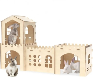 Maison de lapin en bois délicate à vendre en gros Double lapin maison pour animaux de compagnie <span class=keywords><strong>Cage</strong></span> salon espace lapin jouer cabane cachée - Product Image 1