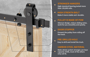 WEKIS M00002 Kit de quincaillerie pour porte coulissante de grange style américain de 2 m avec rail en J, roulettes en laiton durables et vis, charge maximale 120 kg - Product Image 6