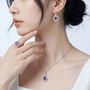 Nouvelle collection de bijoux en or blanc massif 18 carats, saphirs bleus et diamants naturels véritables, pour exportation en gros. - Product Image 5