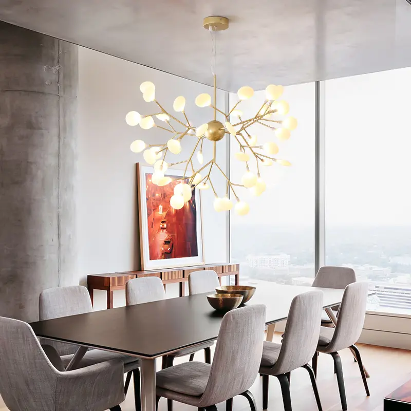 Nordic Post-Modern Personality Restaurant Living Room Pendant Lamp Bedroom Lighting 27-Lights Branch Leaf Led Firefly Chandelier