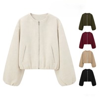 T735 Nouvelle Veste Aviateur Courte Unie à Fermeture Éclair Tendance Printemps/Automne 2026 pour Femme – Collection Transfrontalière