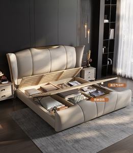 سرير ملكي عصري رائج للزفاف، سرير معدني مبطن، سرير كوين مزدوج من الجلد الصناعي، إطار خشبي، أثاث غرفة نوم جديد بالجملة - Product Image 6