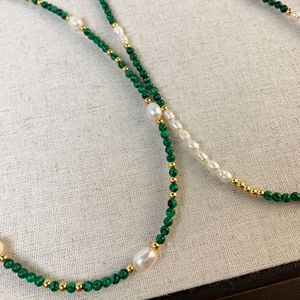 Collier de perles vintage délicates pour femmes perles d'eau douce naturelles pierre de <span class=keywords><strong>malachite</strong></span> verte personnalité perles d'eau douce tour de cou - Product Image 2