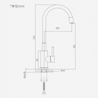 Robinet de cuisine flexible à col flexible, coloré, orientable dans toutes les directions, en acier inoxydable 304 brossé, à poignée unique et à un seul trou