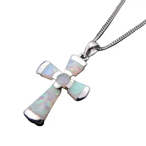 Cross Opal Jewelry 925 Silver Opal Necklace Pendant