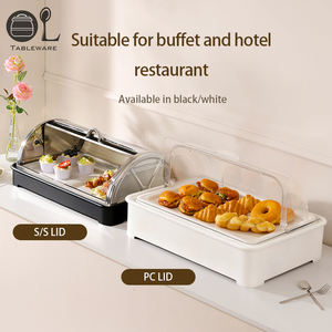 OULU - Bandeja de Exhibición Reutilizable de Acero Inoxidable con Tapa Enrollable Transparente <span class=keywords><strong>para</strong></span> Servir Alimentos, Pasteles, Postres, Hoteles y Restaurantes - Product Image 2