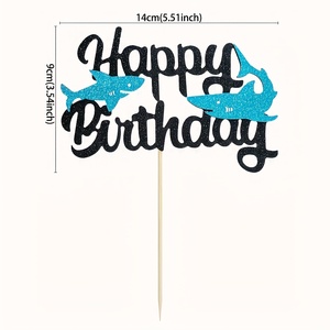 1pc Happy Birthday <strong>Cake</strong> <strong>Topper</strong> for Shark <strong>Cake</strong> Decoration, Ocean Sea <strong>Animal</strong> Shark Theme Party Supplies - Product Image 5