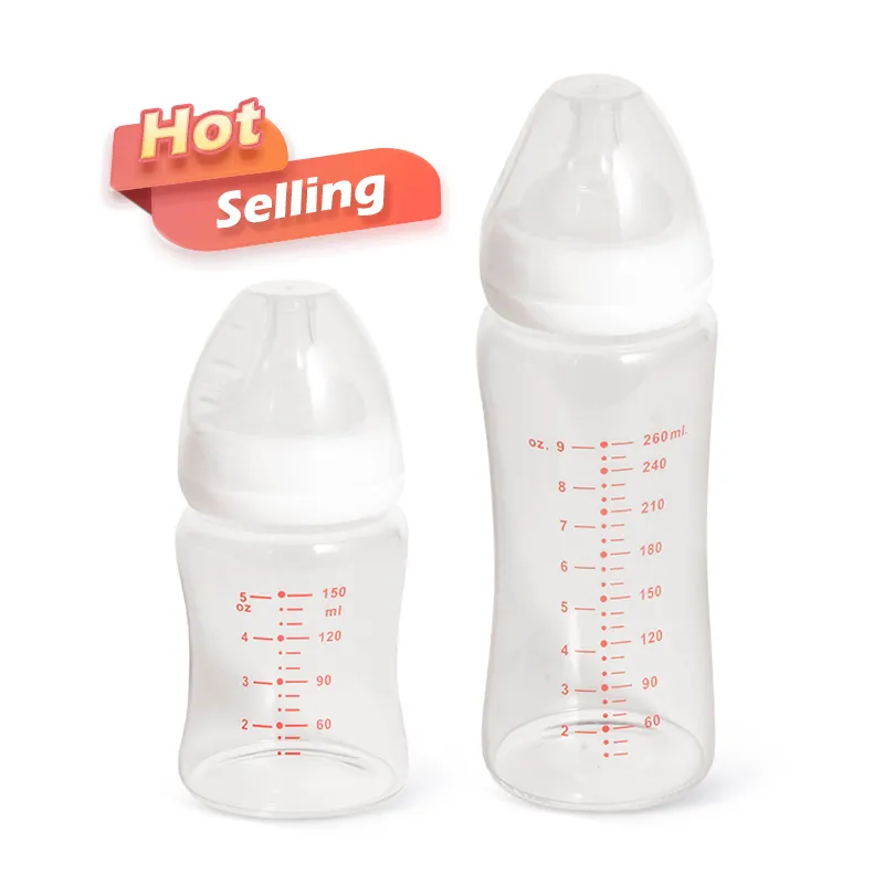 Customized High quality Borosilicate Glass baby bottle with Baby Feeding Bottles Food Grade baby breast milk bottle